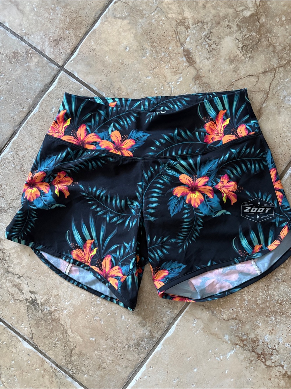 Zoot Black Athletic Shorts with Orange Floral Print size small